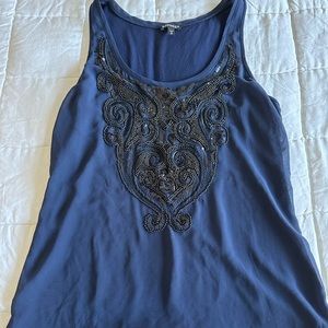Cute navy top with black beading